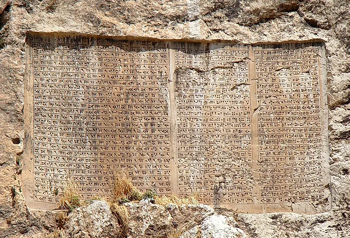 A large cuneiform inscription on the Van Castle hill, west of modern-day Van, in eastern Turkey. Image credit Bjørn Christian Tørrissen, CC BY-SA 3.0 <https://creativecommons.org/licenses/by-sa/3.0>, via Wikimedia Commons