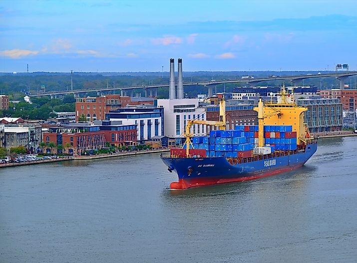 A freighter at the Port of Savannah in Georgia. Editorial credit: Darryl Brooks / Shutterstock.com