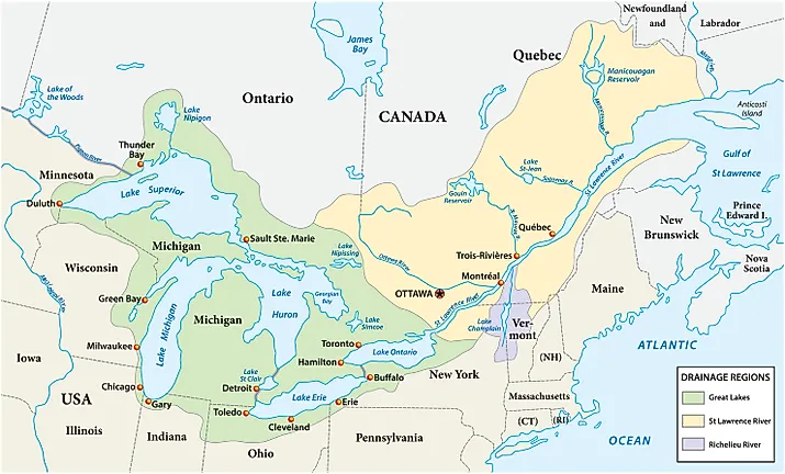 Map of the great lakes river drainage regions.