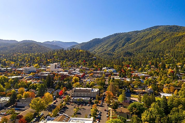 Aerial view of Ashland, Oregon.