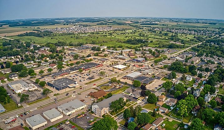 Aerial View of the Madison Suburb of Waunakee, Wisconsin.