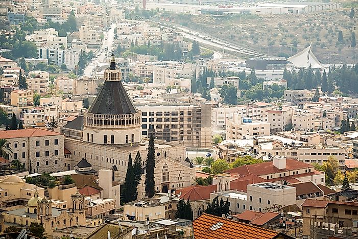 Nazareth with the Church of Annunciation in the foreground. Nazareth with the Church of Annunciation in the foreground.