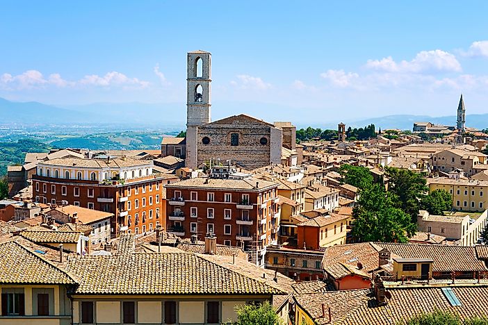 Perugia, a city in the region of Umbria in central Italy. Perugia, a city in the region of Umbria in central Italy.