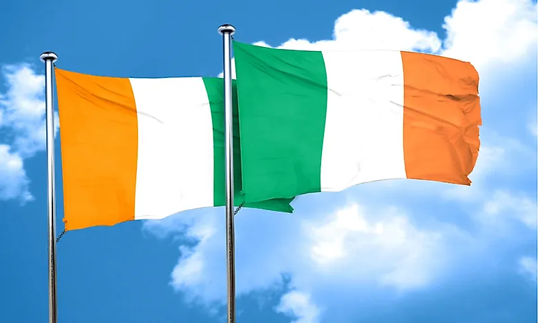 The similar flags of Ivory Coast (Cote d'Ivoire) and Ireland. The similar flags of Ivory Coast (Cote d'Ivoire) and Ireland.