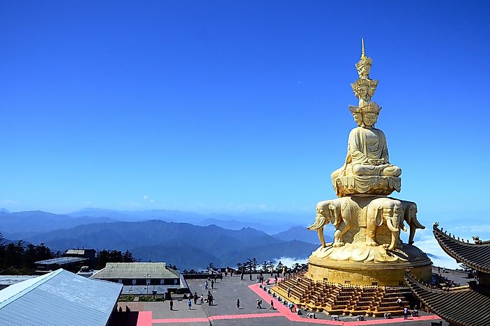 The statue of Buddha seen at the top of Mount Emei. The statue of Buddha seen at the top of Mount Emei.
