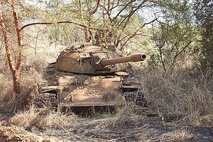 The remnant of a tank, destroyed in the Sudanese Civil War. The remnant of a tank, destroyed in the Sudanese Civil War.