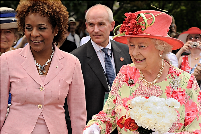 Michaëlle Jean (left) with Queen Elizabeth II. Editorial credit: Zoran Karapancev / Shutterstock.com