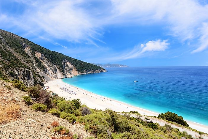 Myrtos Beach on Cephalonia Island, Greece.