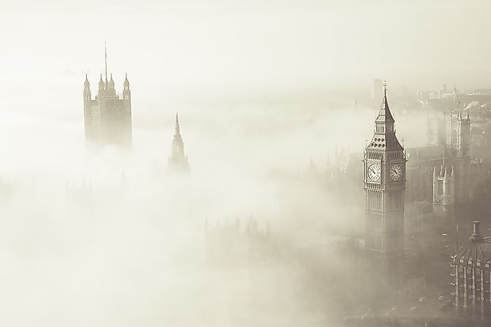 The city of London, shrouded in fog. The city of London, shrouded in fog.