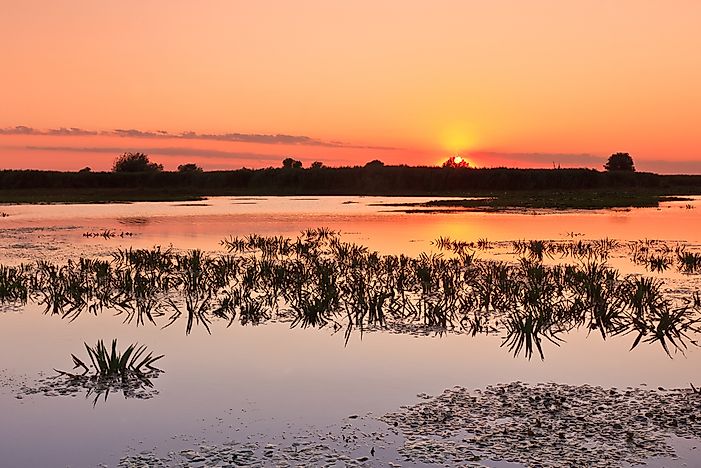 The Danube Delta mostly falls in Romania. The Danube Delta mostly falls in Romania.