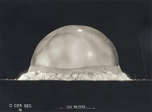 Footage of the Trinity Test, the first testing of the detonation of a nuclear weapon for the Manhattan Project, on July 16, 1945.