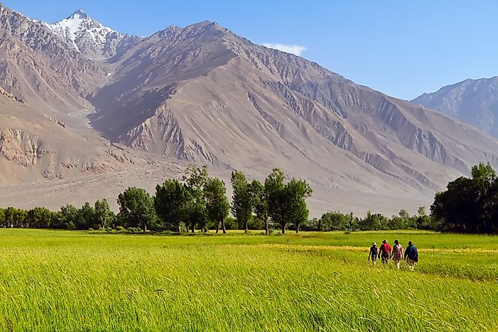 Tourists explore the Afghan Mountains. Tourists explore the Afghan Mountains.