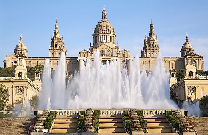 The Magic Fountain of Montjuïc in front of the Museu Nacional d'Art de Catalunya.