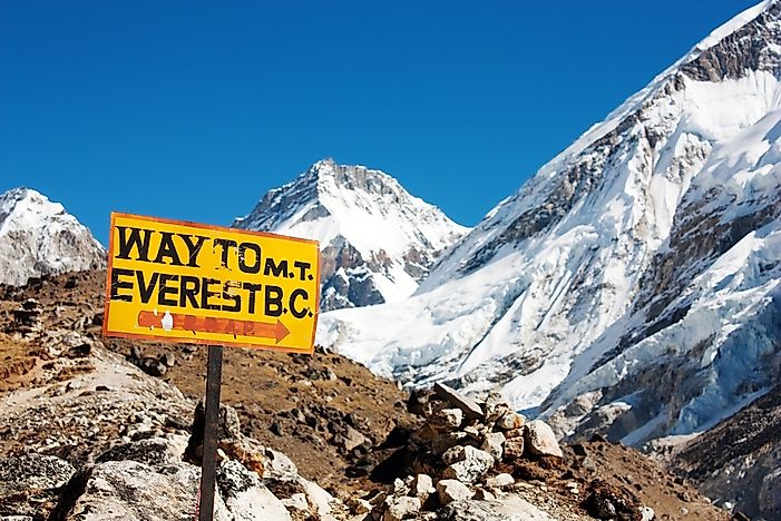 Signs pointing to the base camp at Mount Everest. Signs pointing to the base camp at Mount Everest.