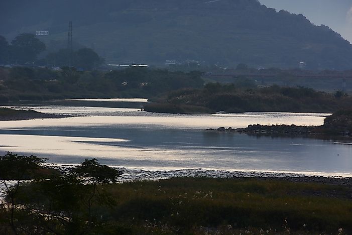 The rising levels of the Chikugo River in Japan. The rising levels of the Chikugo River in Japan.