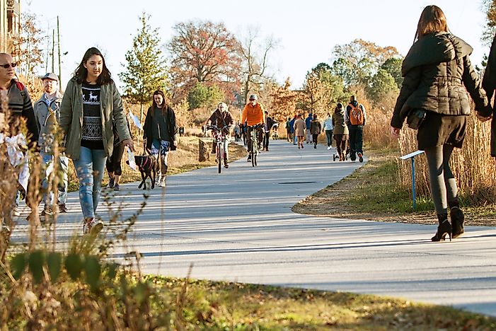 Editorial credit: BluIz60 / Shutterstock.com. People walk along the Beltline recreational area in Old Fourth Ward, Atlanta. Editorial credit: BluIz60 / Shutterstock.com. People walk along the Beltline recreational area in Old Fourth Ward, Atlanta.