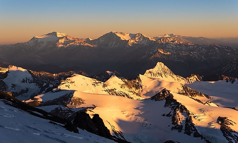 Sunrise view of the Argentinian Andes from Mt. Aconcagua.