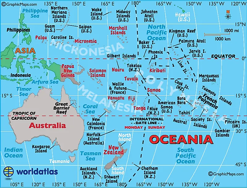 Australia And Oceania Political Map Australia Map / Oceania Map / Map Of Australia / Map Of Oceania -  Worldatlas.com