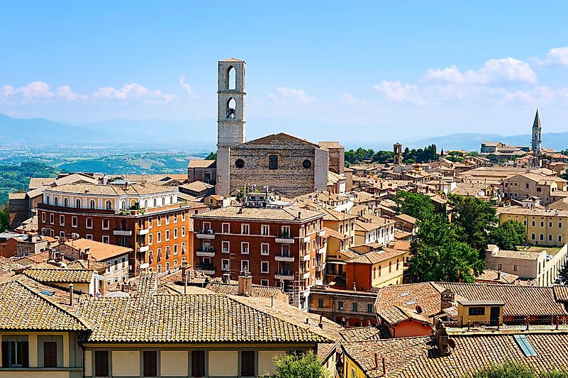 Perugia, a city in the region of Umbria in central Italy. Perugia, a city in the region of Umbria in central Italy.