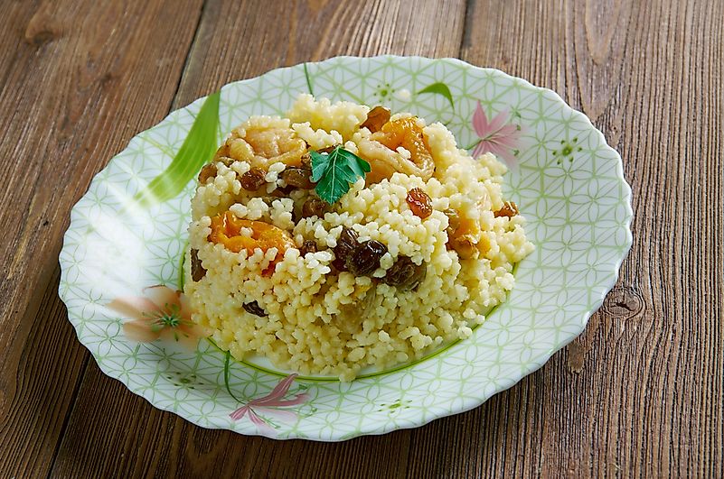 Algerian couscous seen with dried fruit. Algerian couscous seen with dried fruit.
