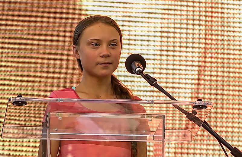 Sept. 20, 2019: Swedish climate activist Greta Thunberg addresses the crowd of marchers participating in the Global Climate Strike. Image credit: Roland Marconi / Shutterstock.com Sept. 20, 2019: Swedish climate activist Greta Thunberg addresses the crowd of marchers participating in the Global Climate Strike. Image credit: Roland Marconi / Shutterstock.com