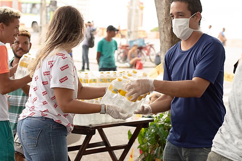 Recife, Pernambuco/Brazil - March 30 2020: delivery of donations for the manufacture of meals for homeless people on the streets. Image credit: Juliana F Rodrigues/Shutterstock.com