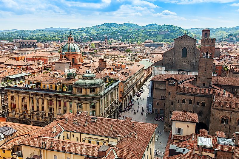 Bologna, in Emilia-Romagna, northeast Italy. Bologna, in Emilia-Romagna, northeast Italy.