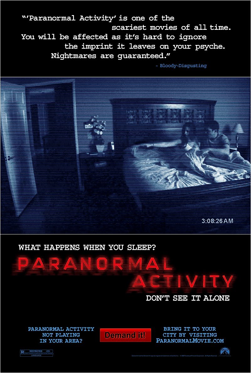 The movie poster for Paranormal Activity. Editorial credit: imdb.com