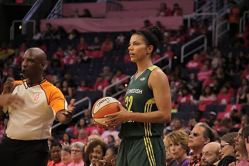 Forward Alysha Clark of the Seattle Storms during a game. Editorial credit: Keeton Gale / Shutterstock.com