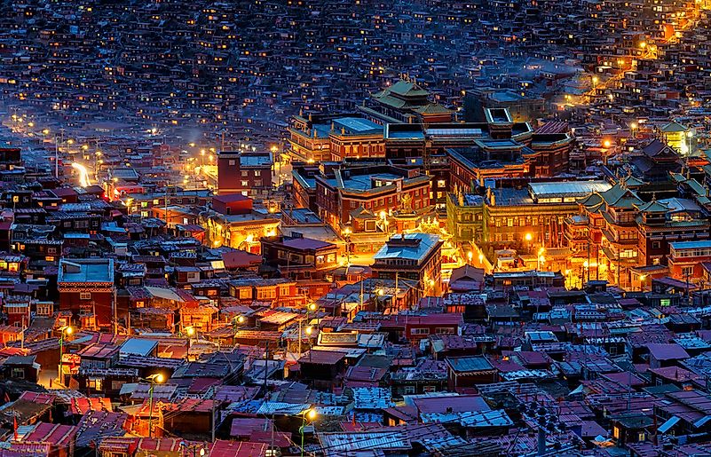Nighttime in Larung Gar, Sichuan.