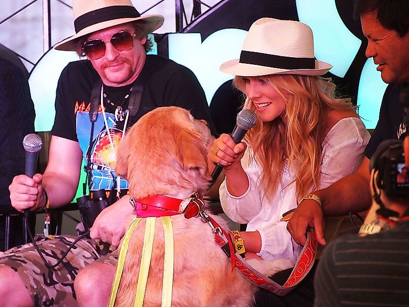 Comedian Rhys Darby looks over as Kristen Bell embraces the Dancing Merengue Dog during a press conference at Bonnaroo 2012. Image credit: Jon Elbaz/Wikimedia.org Comedian Rhys Darby looks over as Kristen Bell embraces the Dancing Merengue Dog during a press conference at Bonnaroo 2012. Image credit: Jon Elbaz/Wikimedia.org