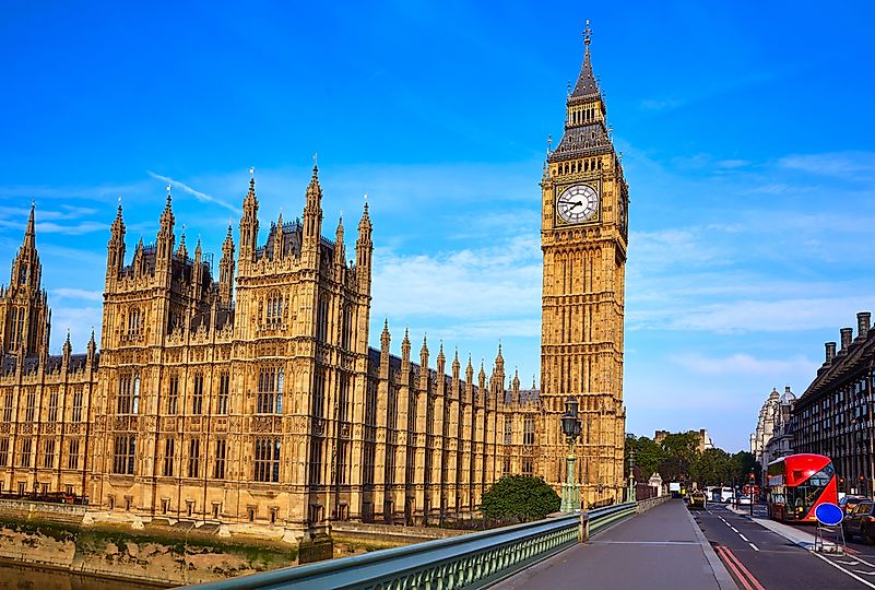 The leaning Elizabeth Tower in England. The leaning Elizabeth Tower in England.