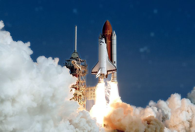 The launch of a space shuttle. The launch of a space shuttle