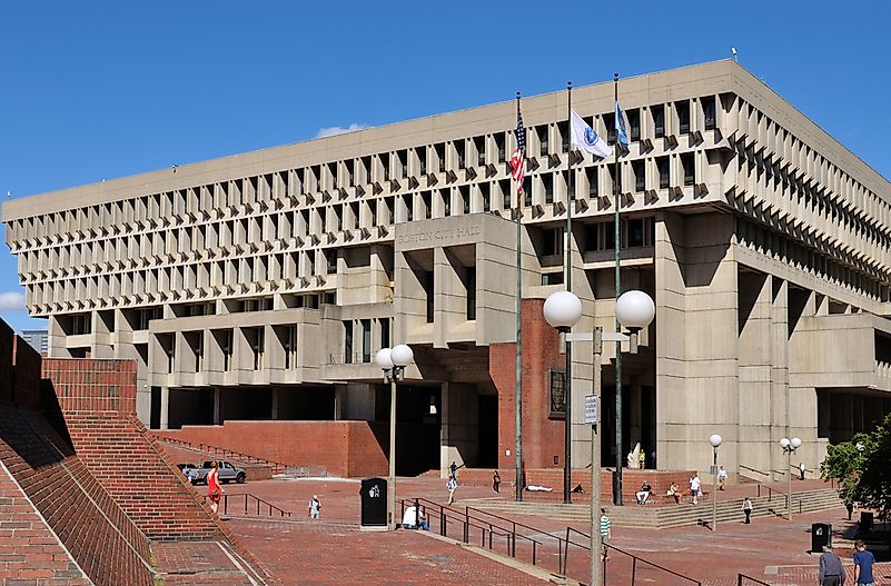 Boston City Hall in its brutalist form. Boston City Hall in its brutalist form.