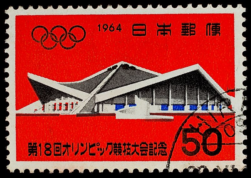A postage stamp printed in Japan showing the Komazawa Gymnasium. Photo credit: Nicescene / Shutterstock.com. A postage stamp printed in Japan showing the Komazawa Gymnasium. Photo credit: Nicescene / Shutterstock.com.