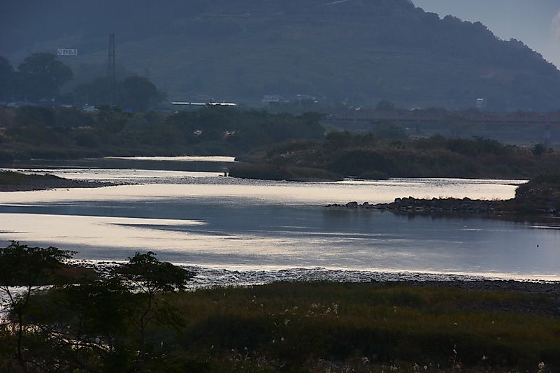 The rising levels of the Chikugo River in Japan. The rising levels of the Chikugo River in Japan.