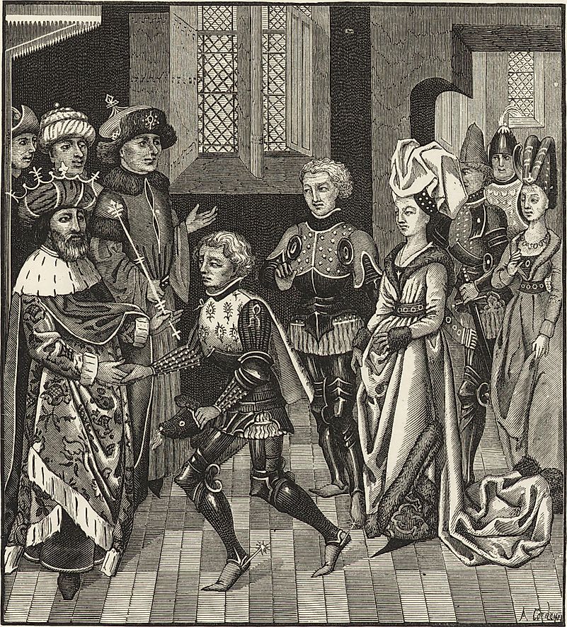 Reception of Walter Sans Avoir by the King of Hungary, who permitted him to pass through his territory with the Crusaders. Reception of Walter Sans Avoir by the King of Hungary, who permitted him to pass through his territory with the Crusaders.