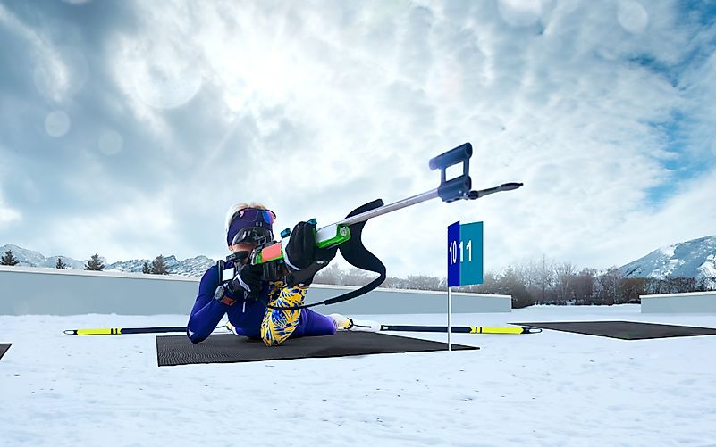 Skier in biathlon competitions. Skier in biathlon competitions.