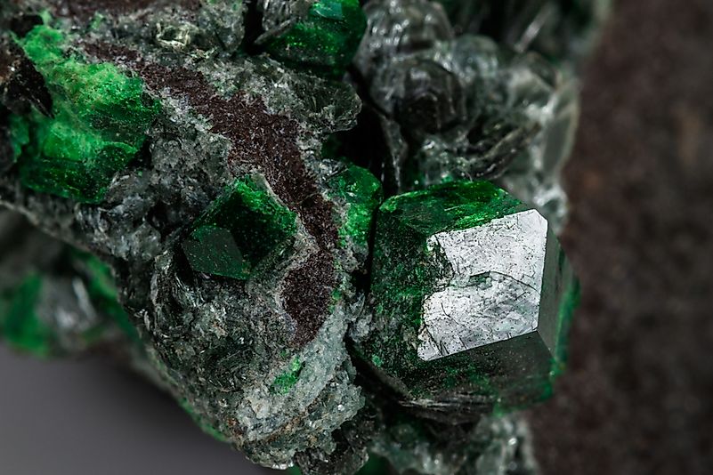Uvarovite in a rock.