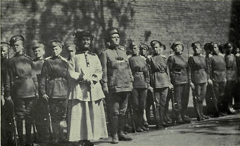 Mareea Bothckareva, Mrs. Emmeline Pankhurst and women of the Battalion of Death, 1917. Image credit: Dorr, Rheta Louise Childe, 1872-1948/Public domain Mareea Bothckareva, Mrs. Emmeline Pankhurst and women of the Battalion of Death, 1917. Image credit: Dorr, Rheta Louise Childe, 1872-1948/Public domain