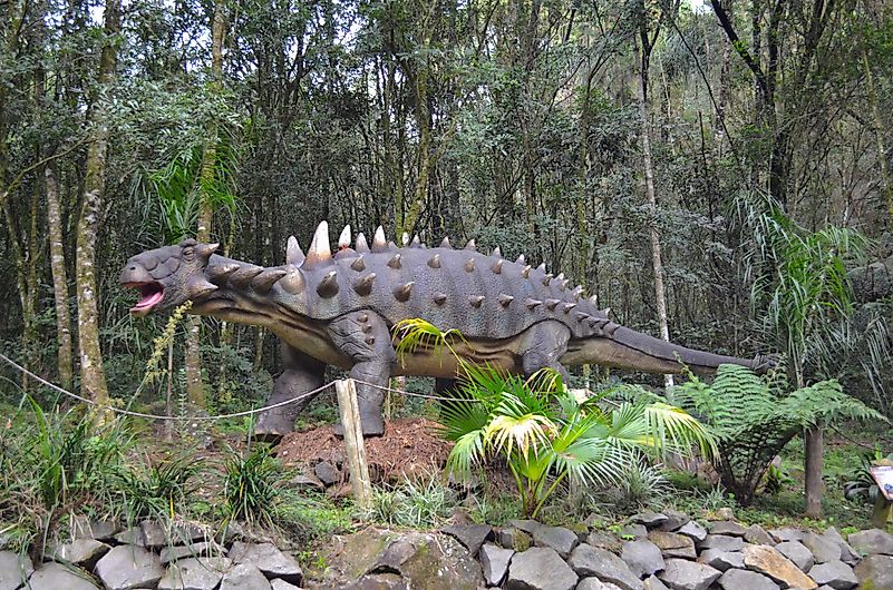 CANELA, RIO GRANDE DO SUL, BRAZIL - JUN 03, 2016: Armoured dinosaur Nodosaur at Vale dos dinossauros (Valley of the Dinosaurs Park). Credit: Silvia Vieira / Shutterstock.com CANELA, RIO GRANDE DO SUL, BRAZIL - JUN 03, 2016: Armoured dinosaur Nodosaur at Vale dos dinossauros (Valley of the Dinosaurs Park). Credit: Silvia Vieira / Shutterstock.com