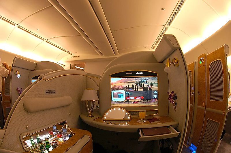 Emirates First Class suite on the ultra long-range Boeing 777-200LR. Image credit: https://www.flickr.com/photos/omeyamapyonta Emirates First Class suite on the ultra long-range Boeing 777-200LR. Image credit: https://www.flickr.com/photos/omeyamapyonta