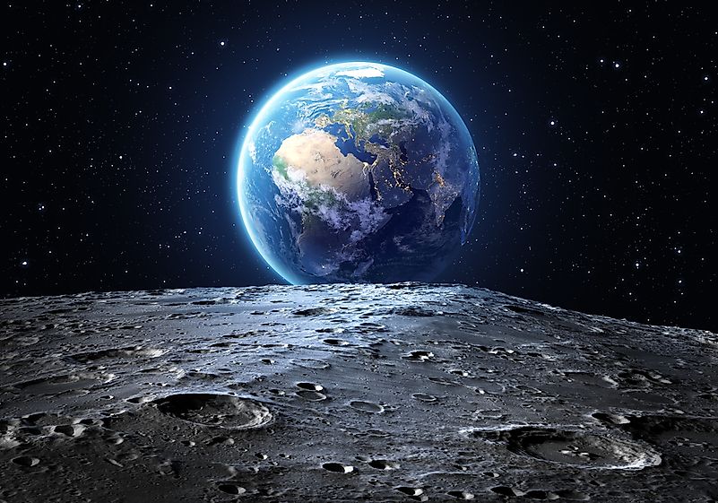 Blue earth seen from the moon surface. Blue earth seen from the moon surface.