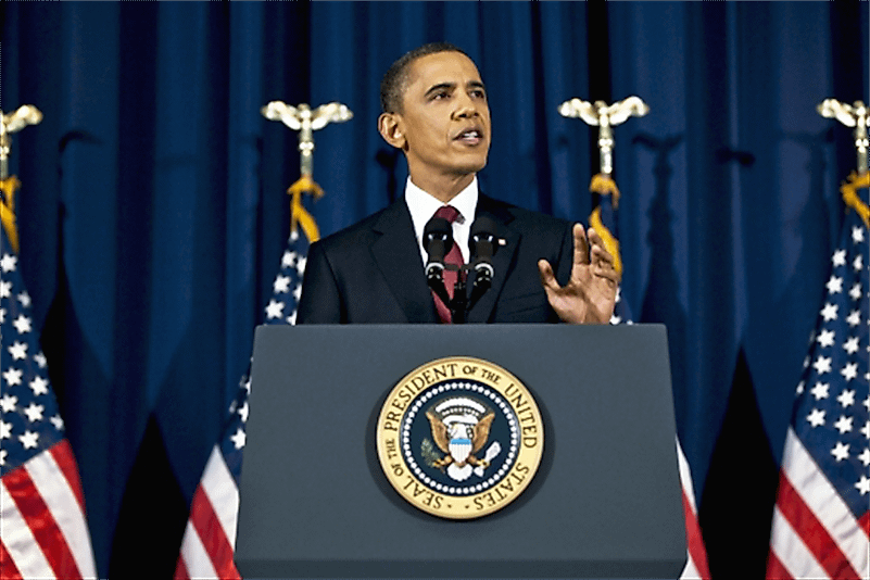 President Barack Obama delivers an address at the National Defense University in Washington, D.C., March 28, 2011. Image credit: www.af.mil President Barack Obama delivers an address at the National Defense University in Washington, D.C., March 28, 2011. Image credit: www.af.mil