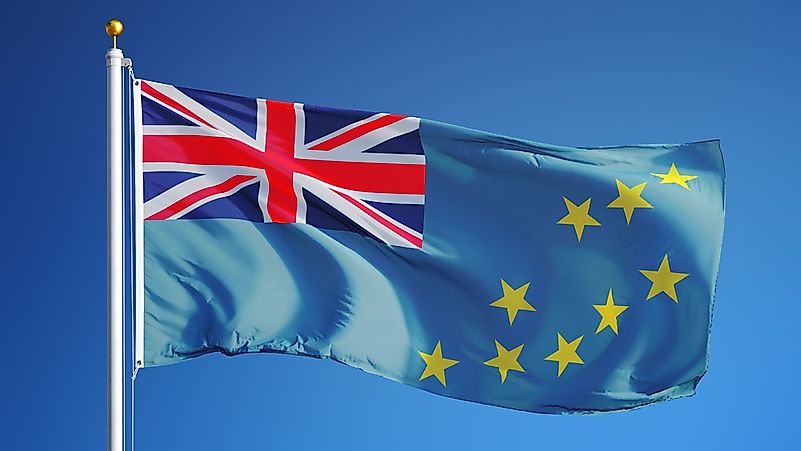 A bandeira de Tuvalu.  Tuvalu era anteriormente uma colônia britânica.