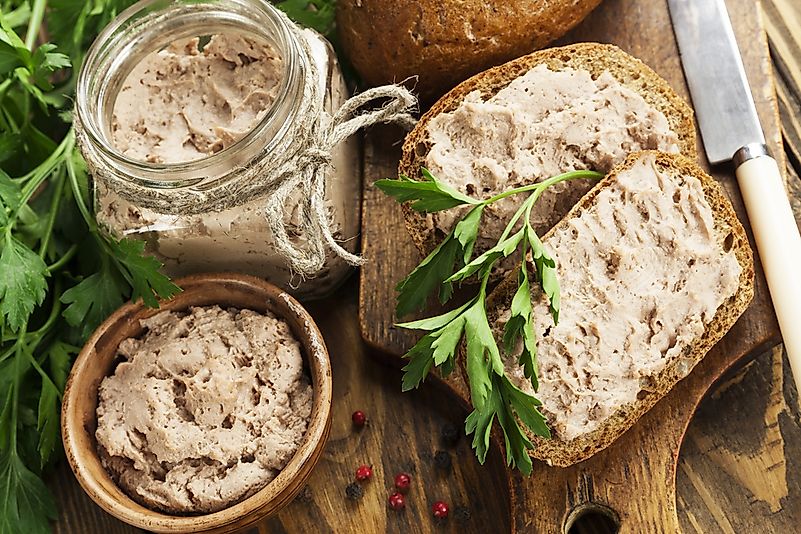 Chicken pâté spread on bread. Chicken pâté spread on bread.