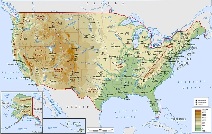 Large Physical Map Of The United States United States Map Physical Us Map 