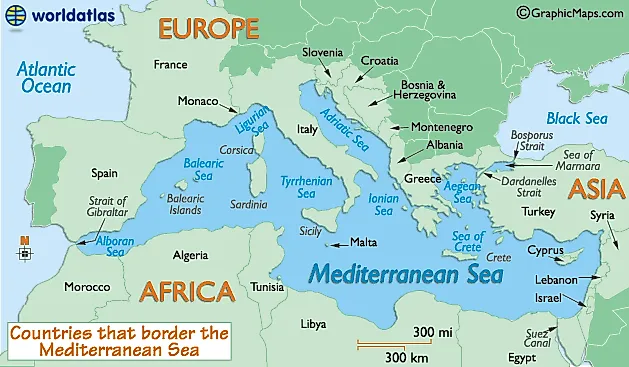 Map Of The Mediterranean Sea And Mediterranean Sea Map Size Depth History Information Page