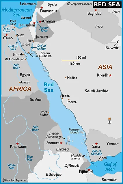 Red Sea Map and Map of the Red Sea Depth Size History Information Page