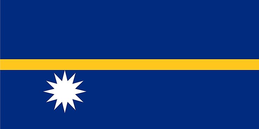 Flag of Nauru The National Flag of Nauru features a blue background with a narrow, horizontal gold stripe and a white star in the lower hoist side
